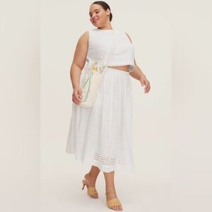 Kate Spade Midi Skirt Sz 3X White Eyelet A-Line